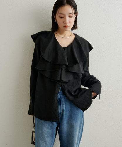 【可搭配套裝穿著◎】仿水洗荷葉邊襯衫