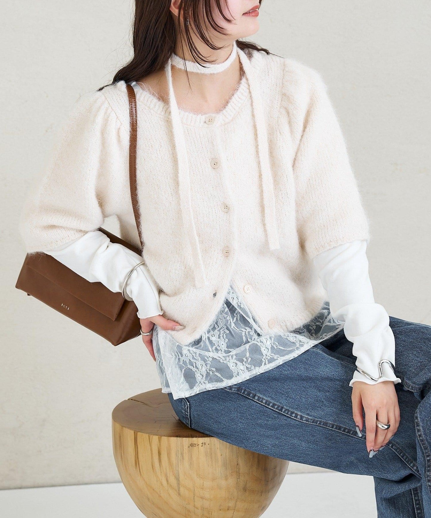 《10%OFFおすすめアイテム》蓬鬆短袖針織開衫