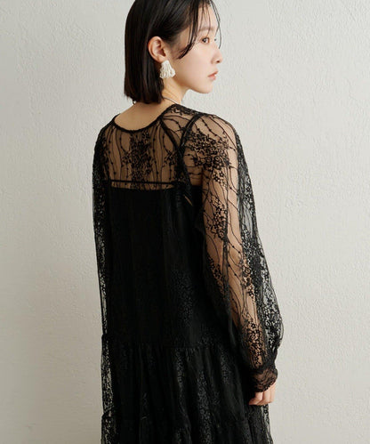 透視層疊連衣裙