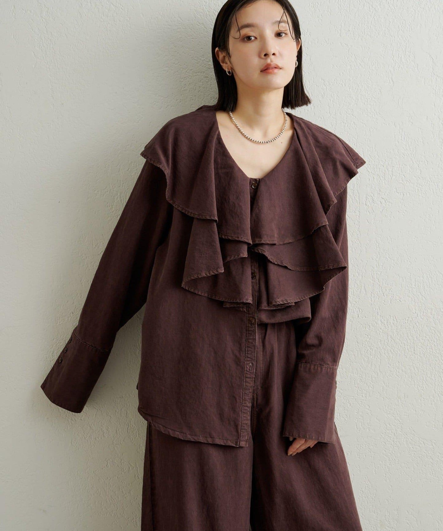 【可搭配套裝穿著◎】仿水洗荷葉邊襯衫