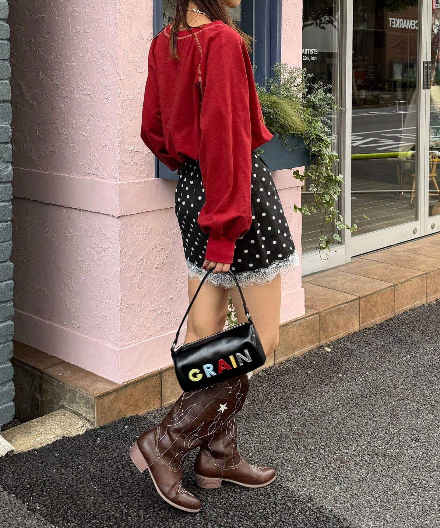 〈波點/條紋/純色〉蕾絲拼接下襬迷你裙