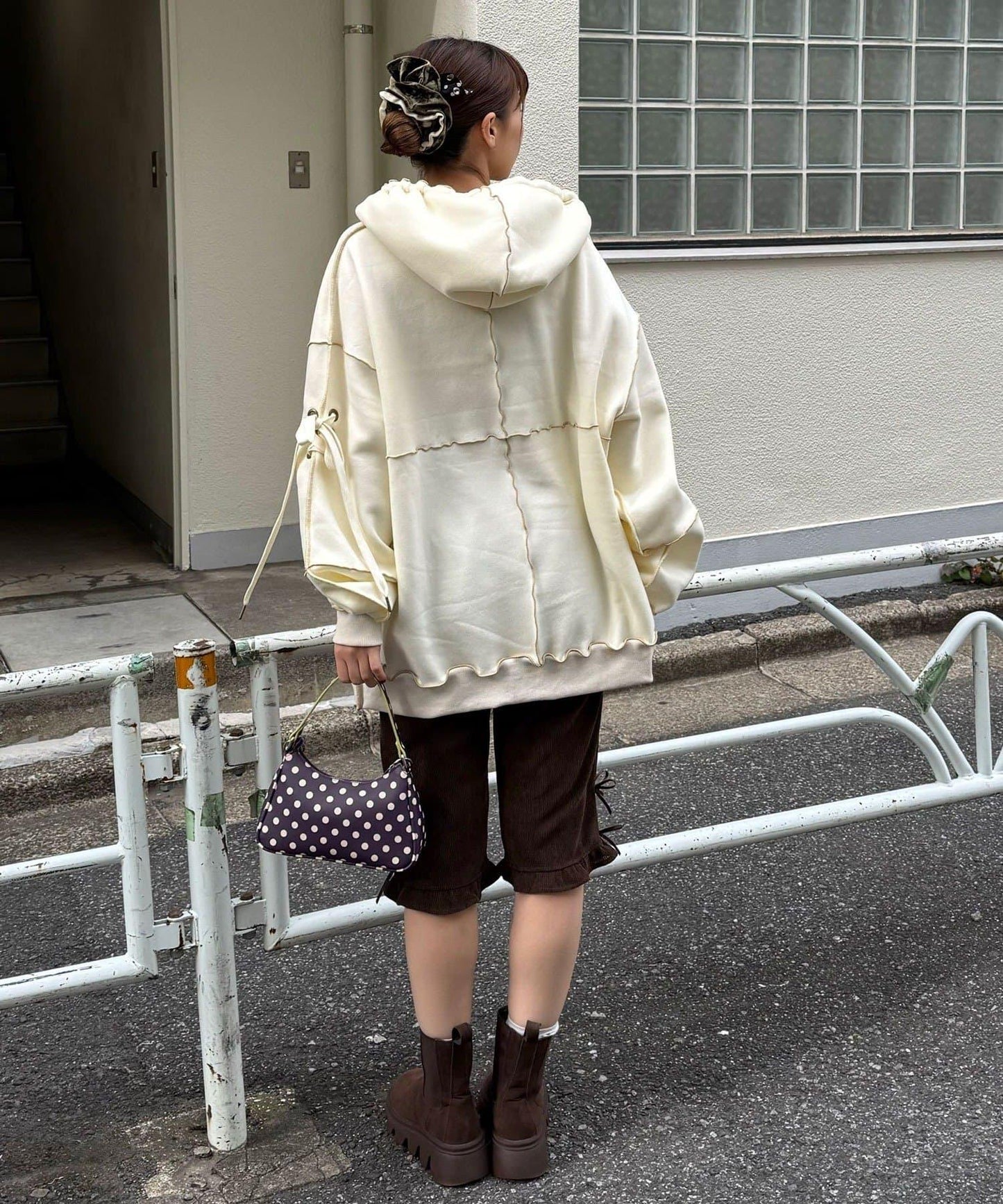 內加絨蕾絲袖邊波浪邊連帽衛衣