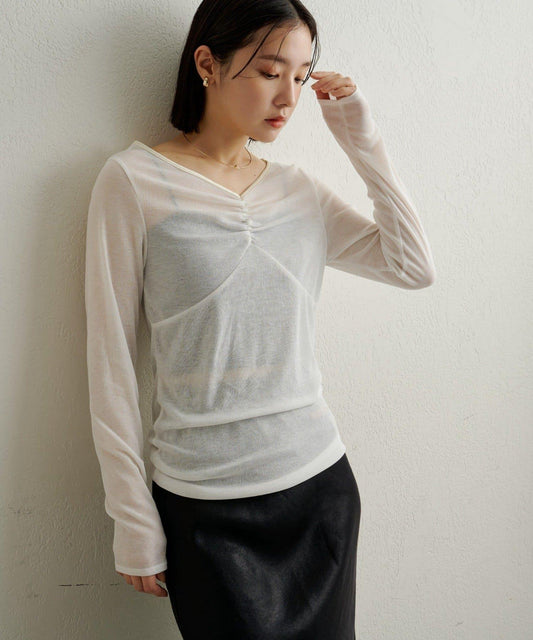 緞面拼接長袖T恤