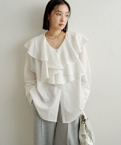 【可搭配套裝穿著◎】仿水洗荷葉邊襯衫
