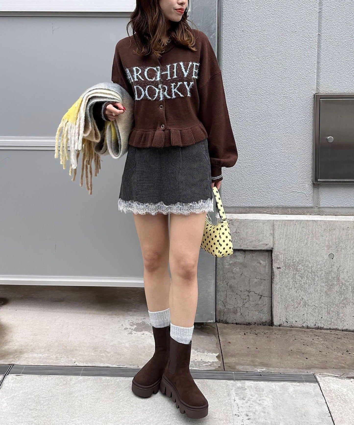 〈波點/條紋/純色〉蕾絲拼接下襬迷你裙