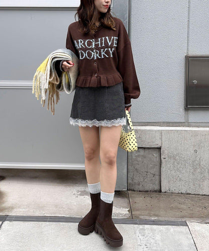 〈波點/條紋/純色〉蕾絲拼接下襬迷你裙