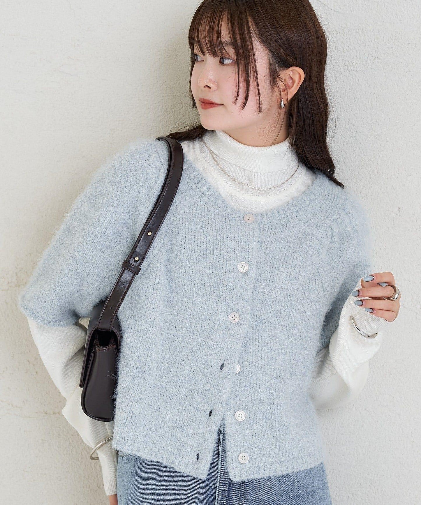 《10%OFFおすすめアイテム》蓬鬆短袖針織開衫