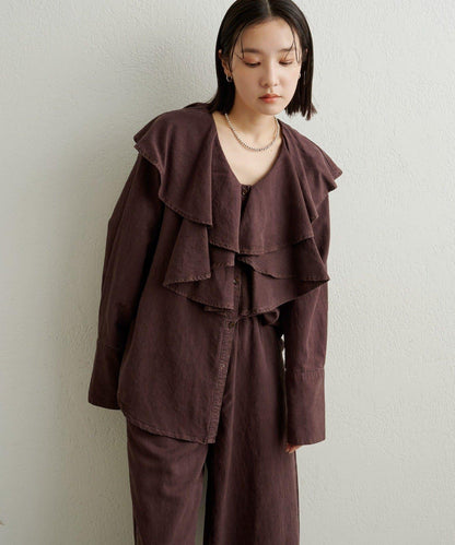 【可搭配套裝穿著◎】仿水洗荷葉邊襯衫