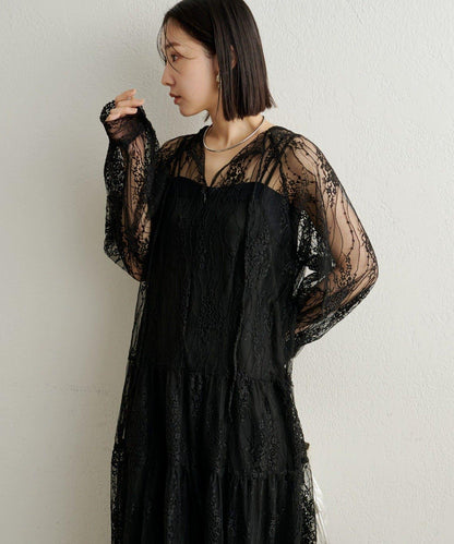 透視層疊連衣裙