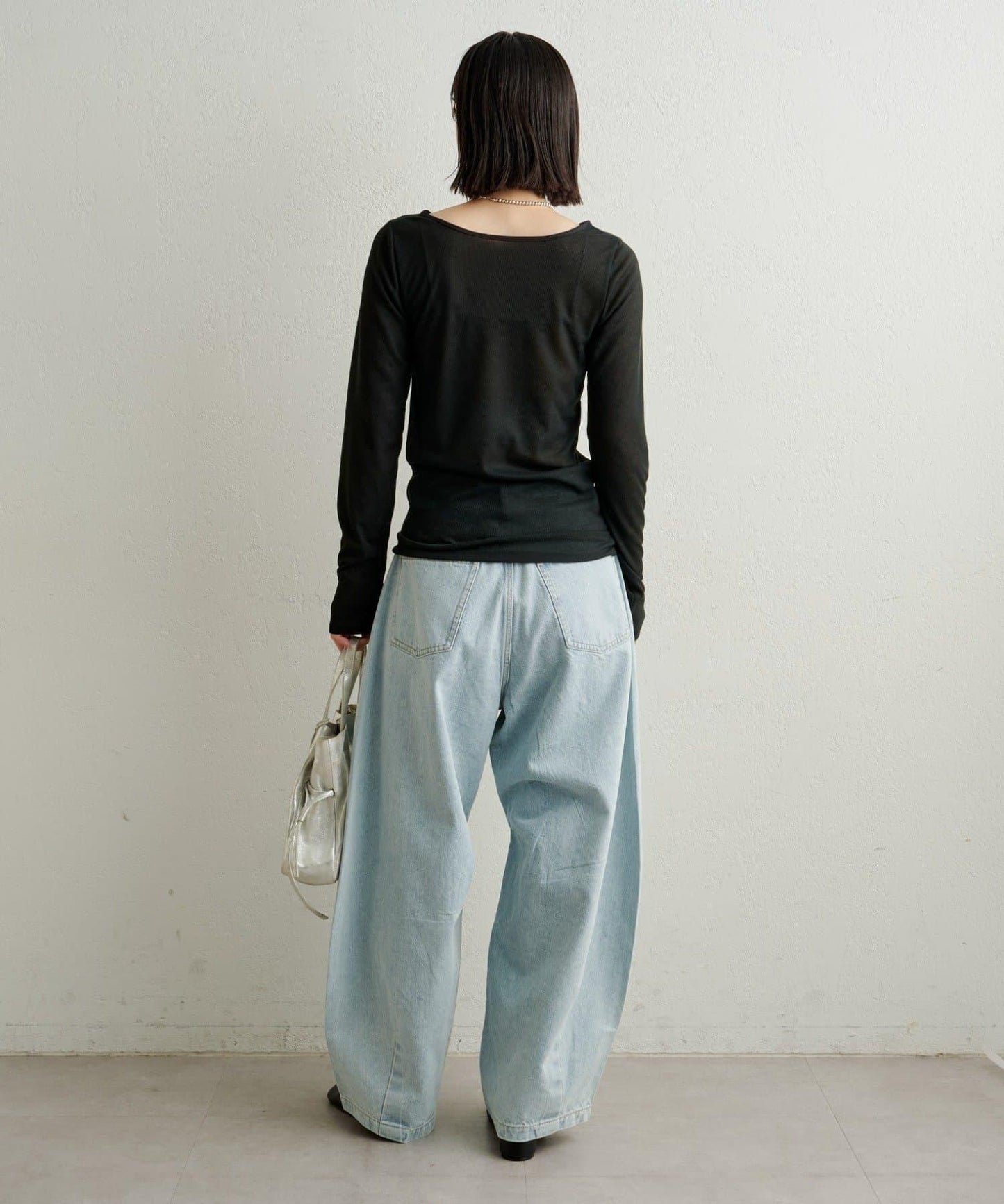 緞面拼接長袖T恤