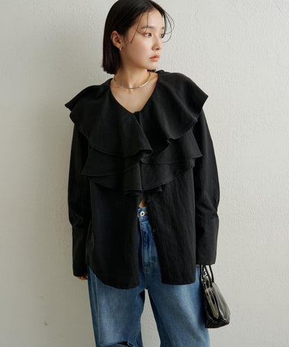 【可搭配套裝穿著◎】仿水洗荷葉邊襯衫