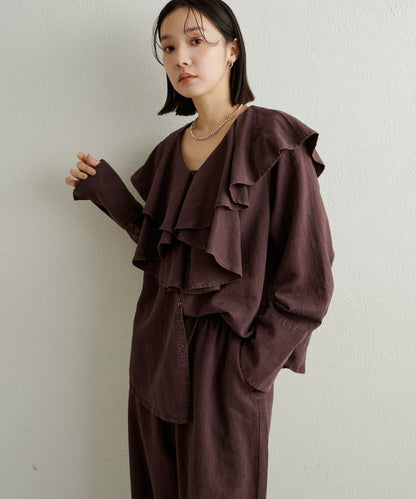 【可搭配套裝穿著◎】仿水洗荷葉邊襯衫