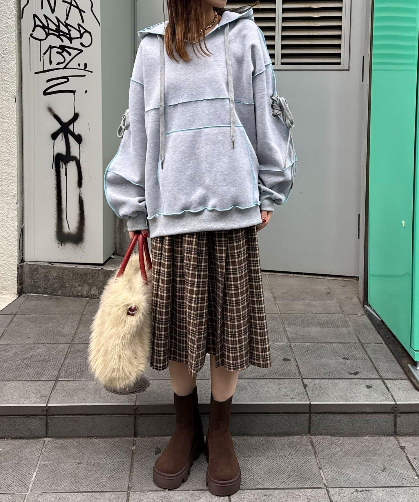 內加絨蕾絲袖邊波浪邊連帽衛衣