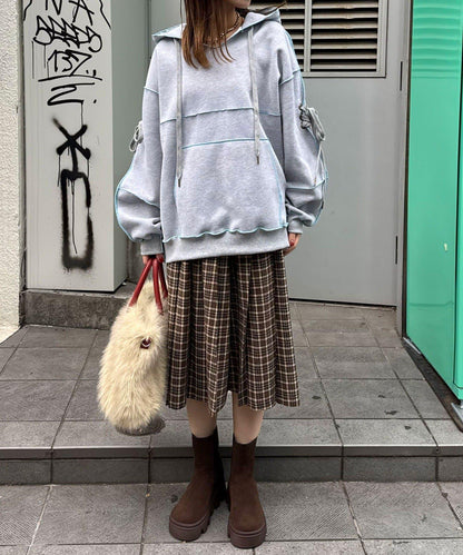 內加絨蕾絲袖邊波浪邊連帽衛衣