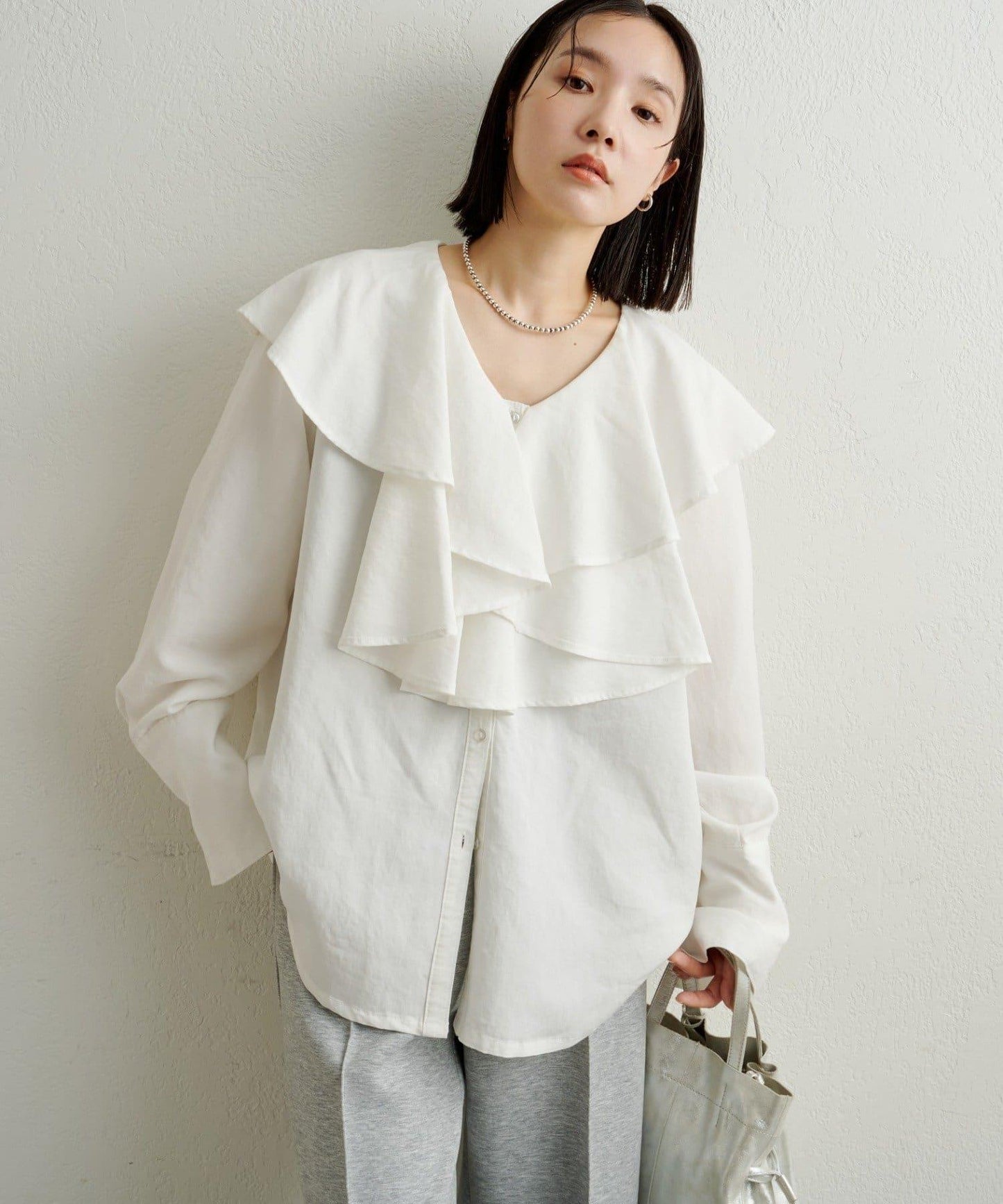 【可搭配套裝穿著◎】仿水洗荷葉邊襯衫