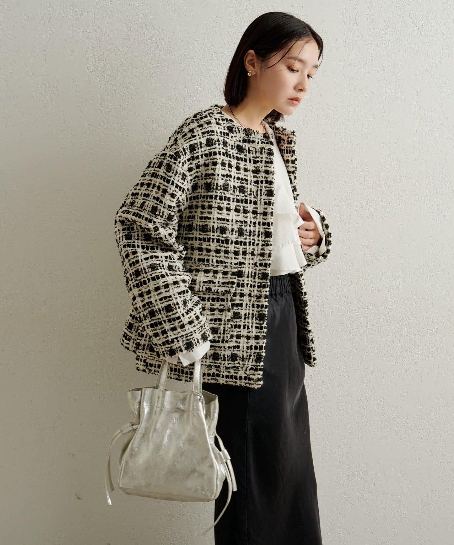 可搭配套裝穿著無領花呢夾克