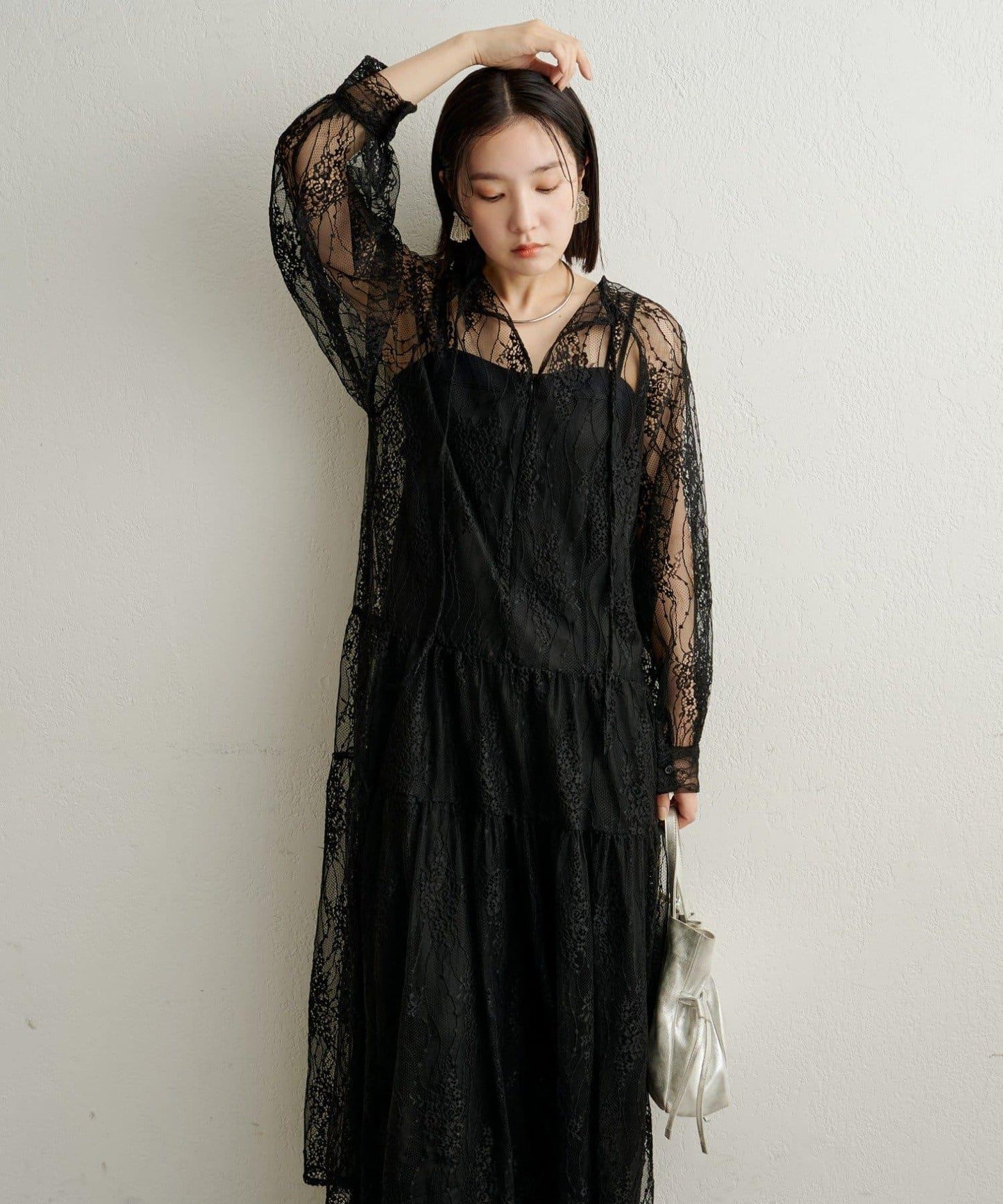 透視層疊連衣裙