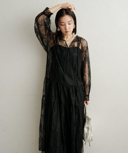 透視層疊連衣裙