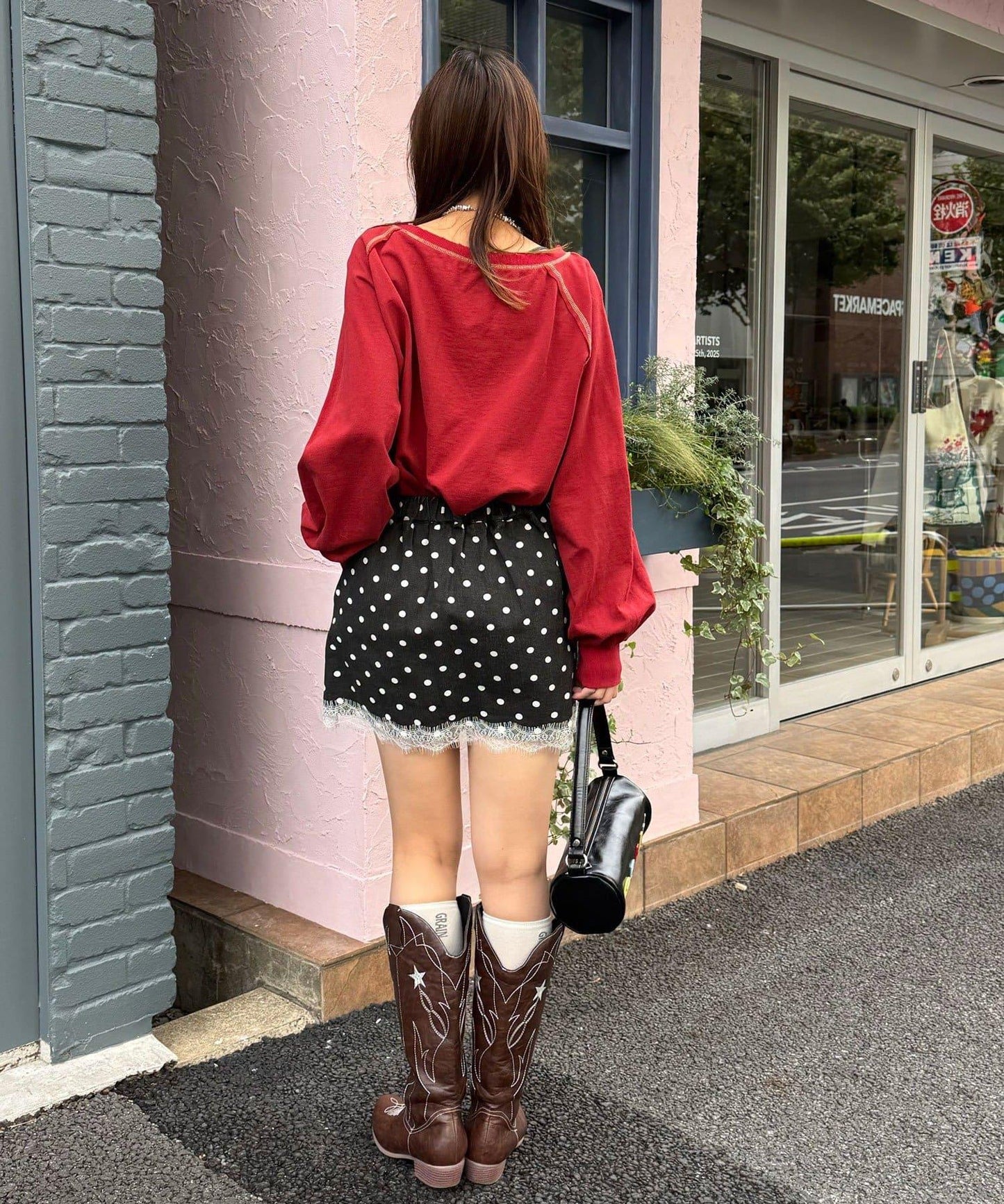 〈波點/條紋/純色〉蕾絲拼接下襬迷你裙