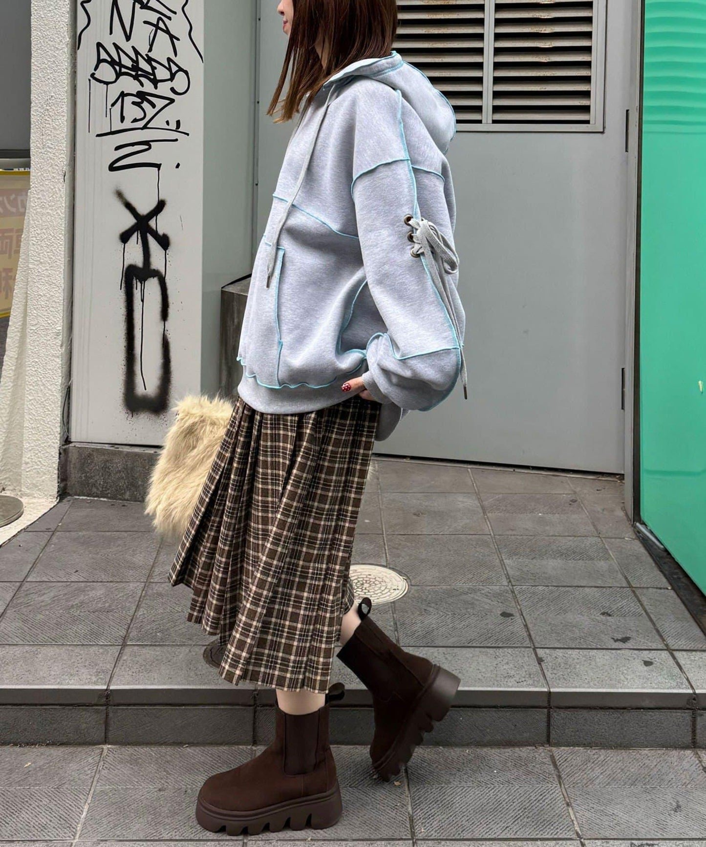 內加絨蕾絲袖邊波浪邊連帽衛衣