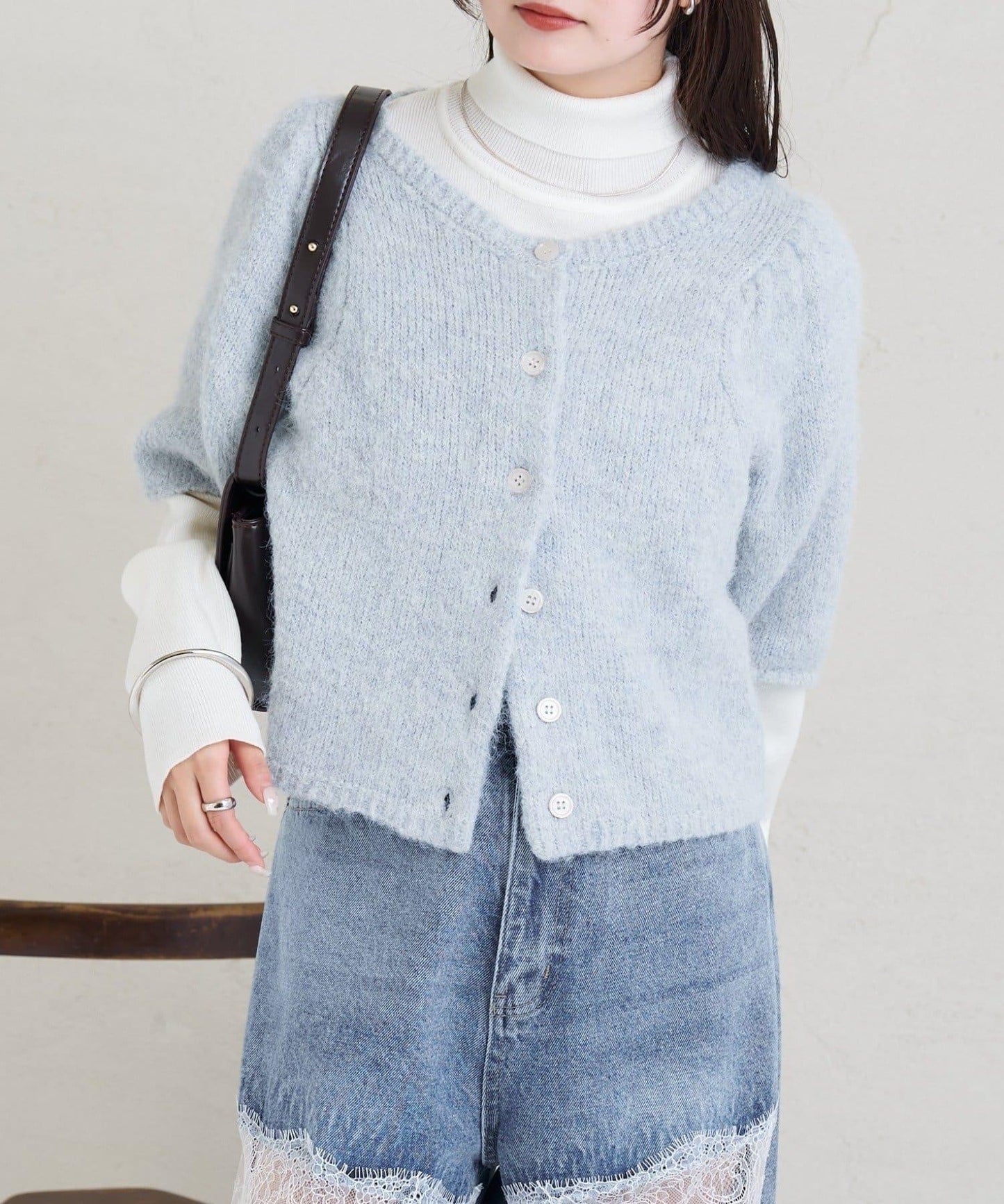 《10%OFFおすすめアイテム》蓬鬆短袖針織開衫