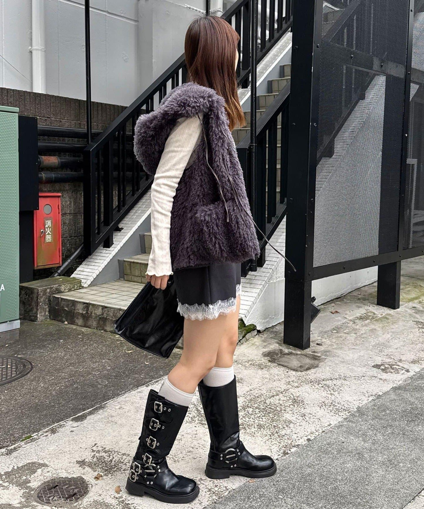 〈波點/條紋/純色〉蕾絲拼接下襬迷你裙