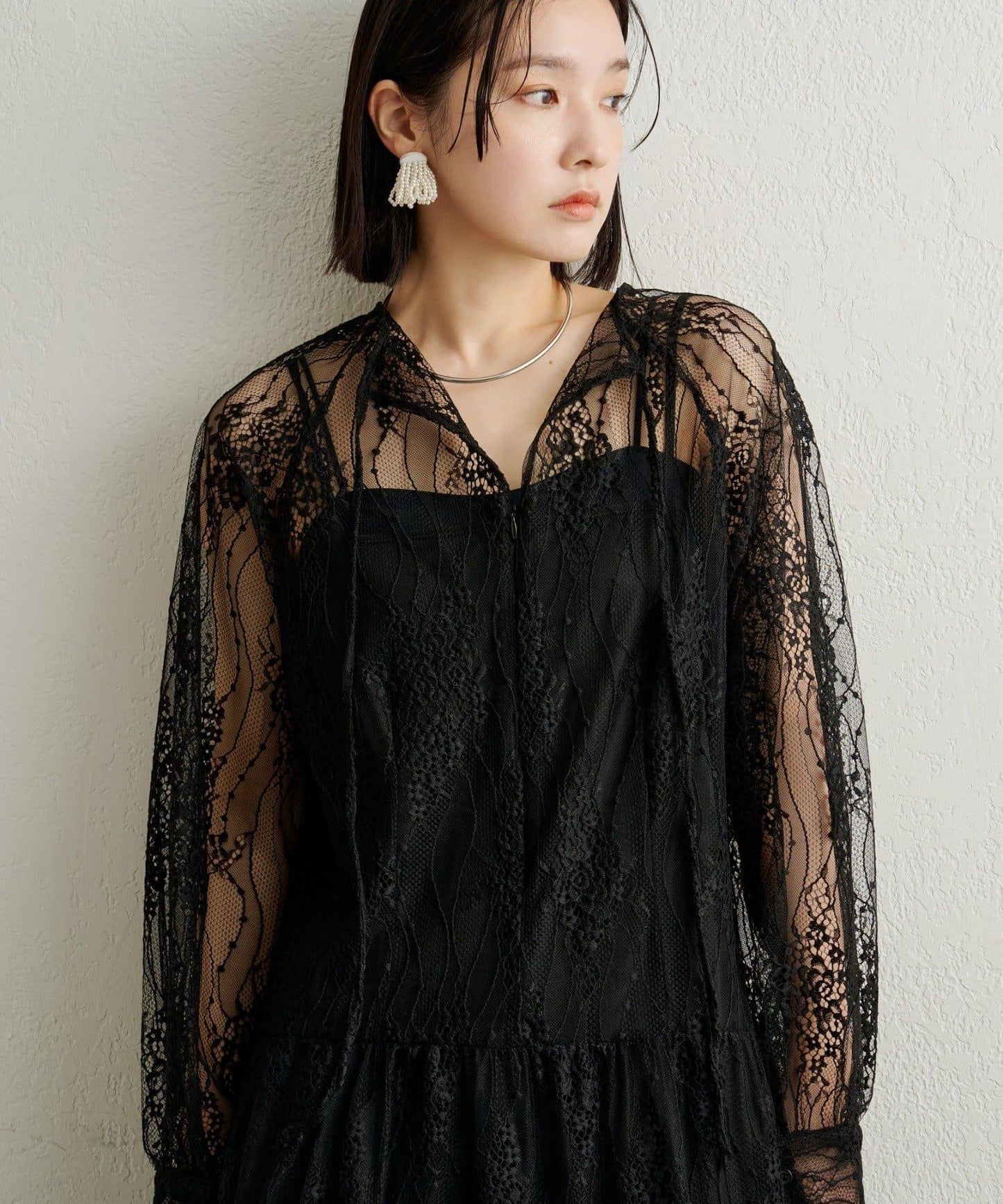 透視層疊連衣裙