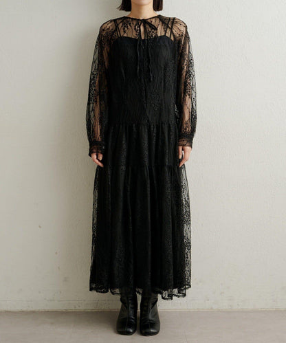 透視層疊連衣裙