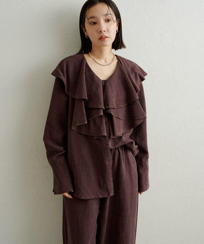 【可搭配套裝穿著◎】仿水洗荷葉邊襯衫