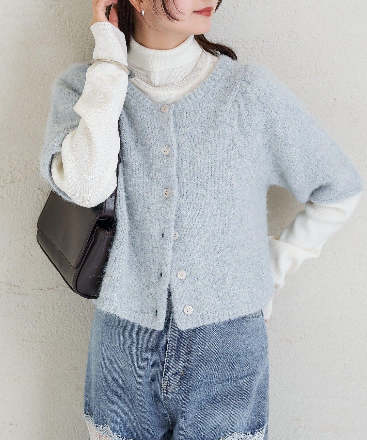 《10%OFFおすすめアイテム》蓬鬆短袖針織開衫