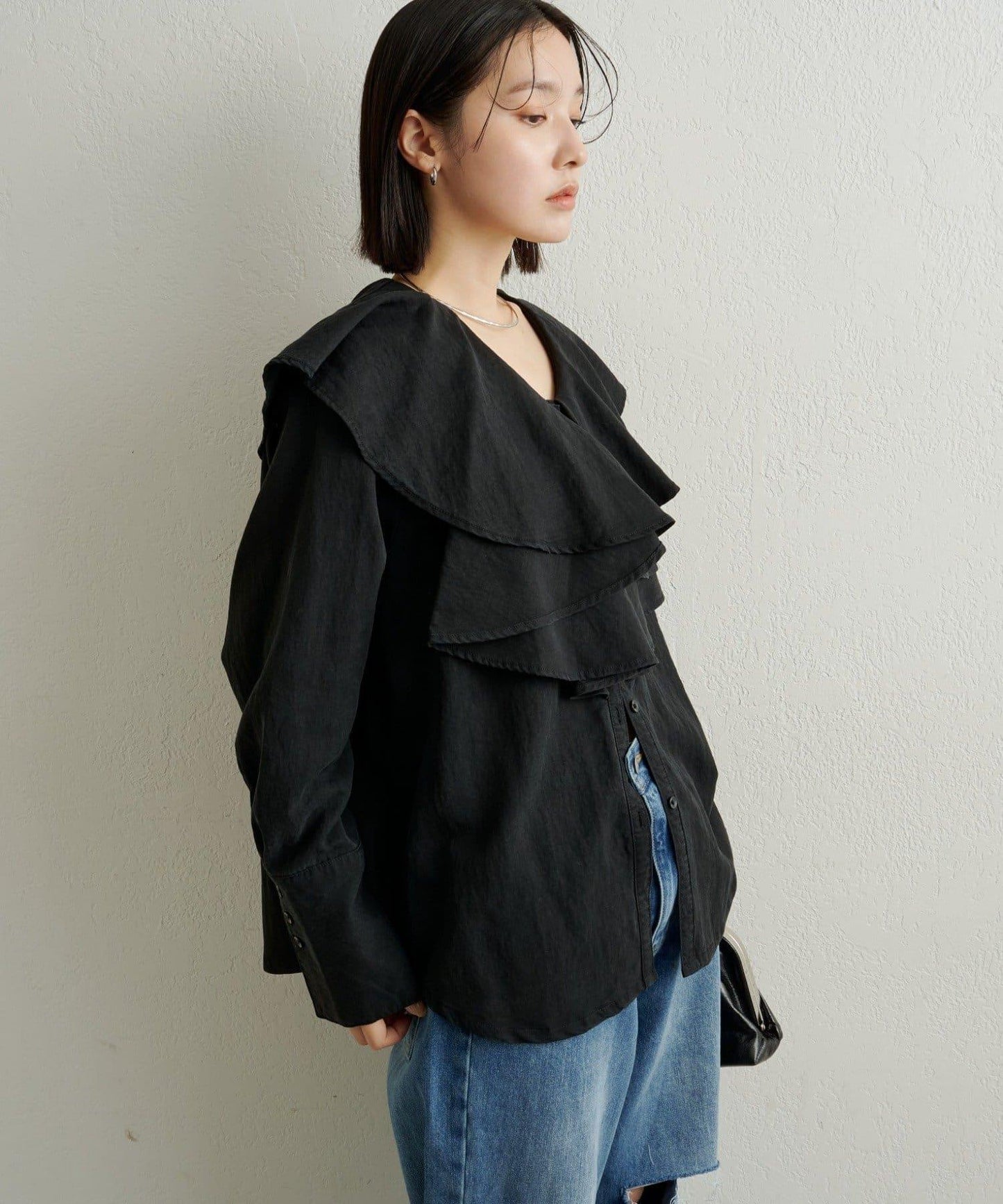 【可搭配套裝穿著◎】仿水洗荷葉邊襯衫