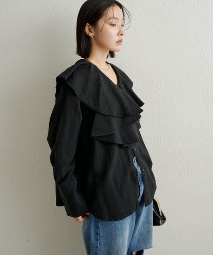 【可搭配套裝穿著◎】仿水洗荷葉邊襯衫