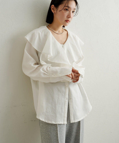 【可搭配套裝穿著◎】仿水洗荷葉邊襯衫