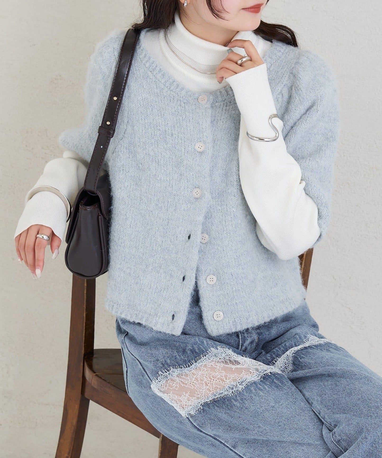 《10%OFFおすすめアイテム》蓬鬆短袖針織開衫