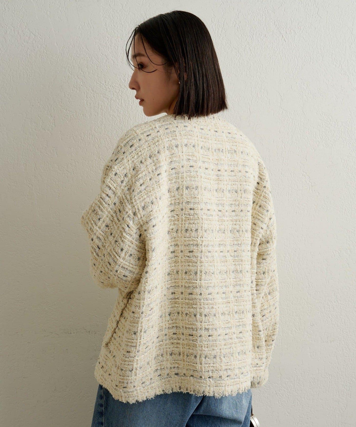 可搭配套裝穿著無領花呢夾克