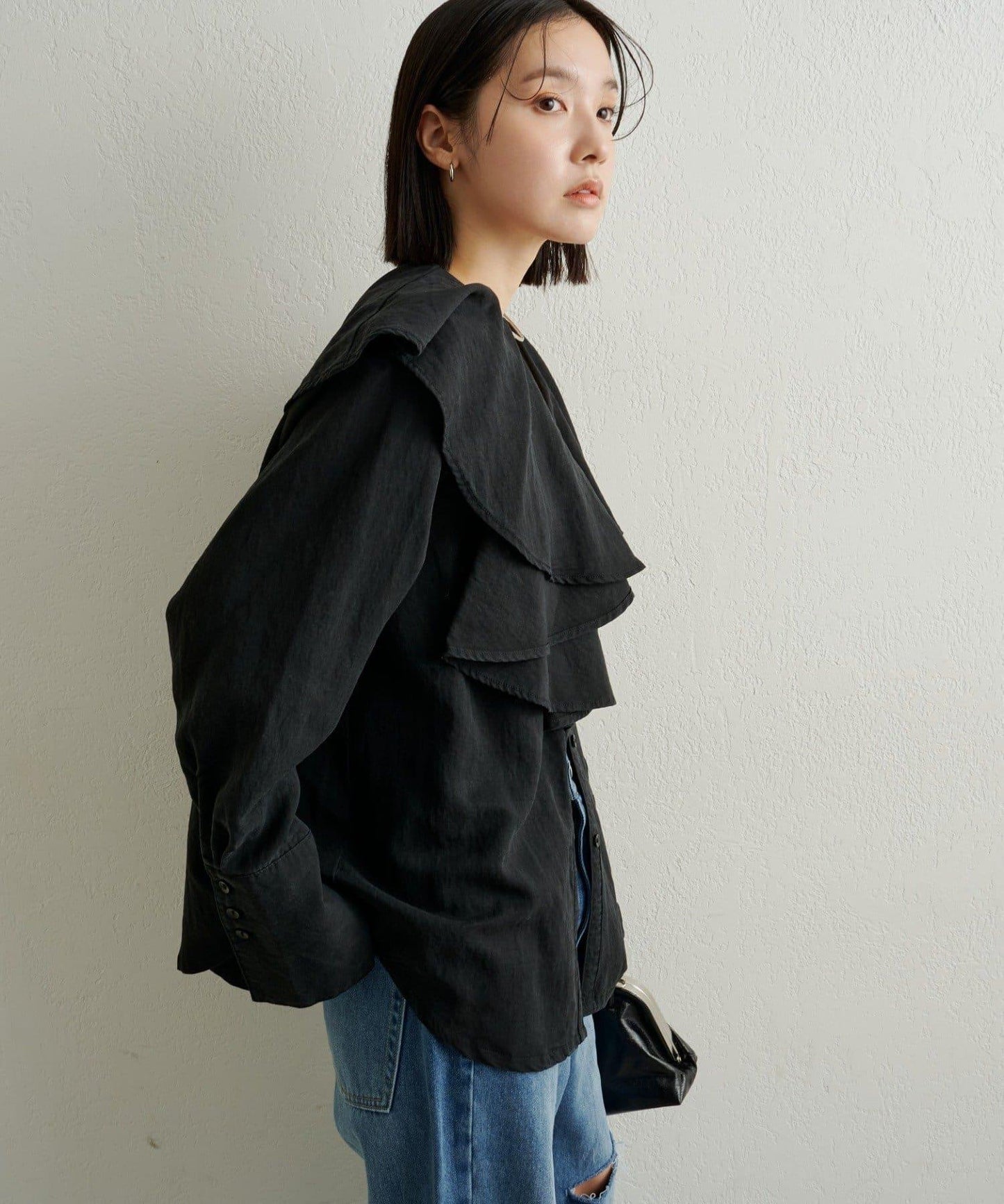 【可搭配套裝穿著◎】仿水洗荷葉邊襯衫