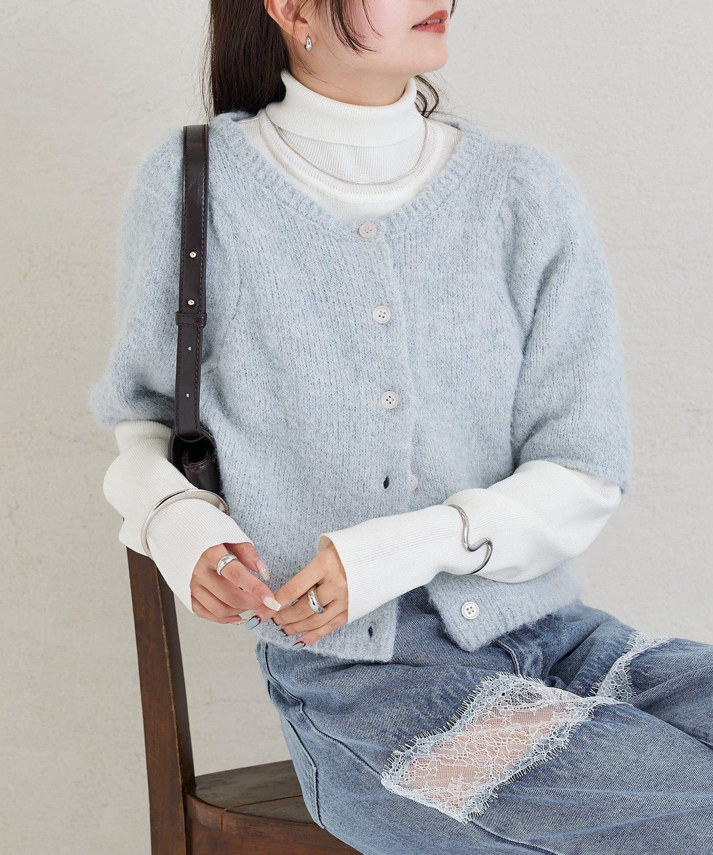 《10%OFFおすすめアイテム》蓬鬆短袖針織開衫