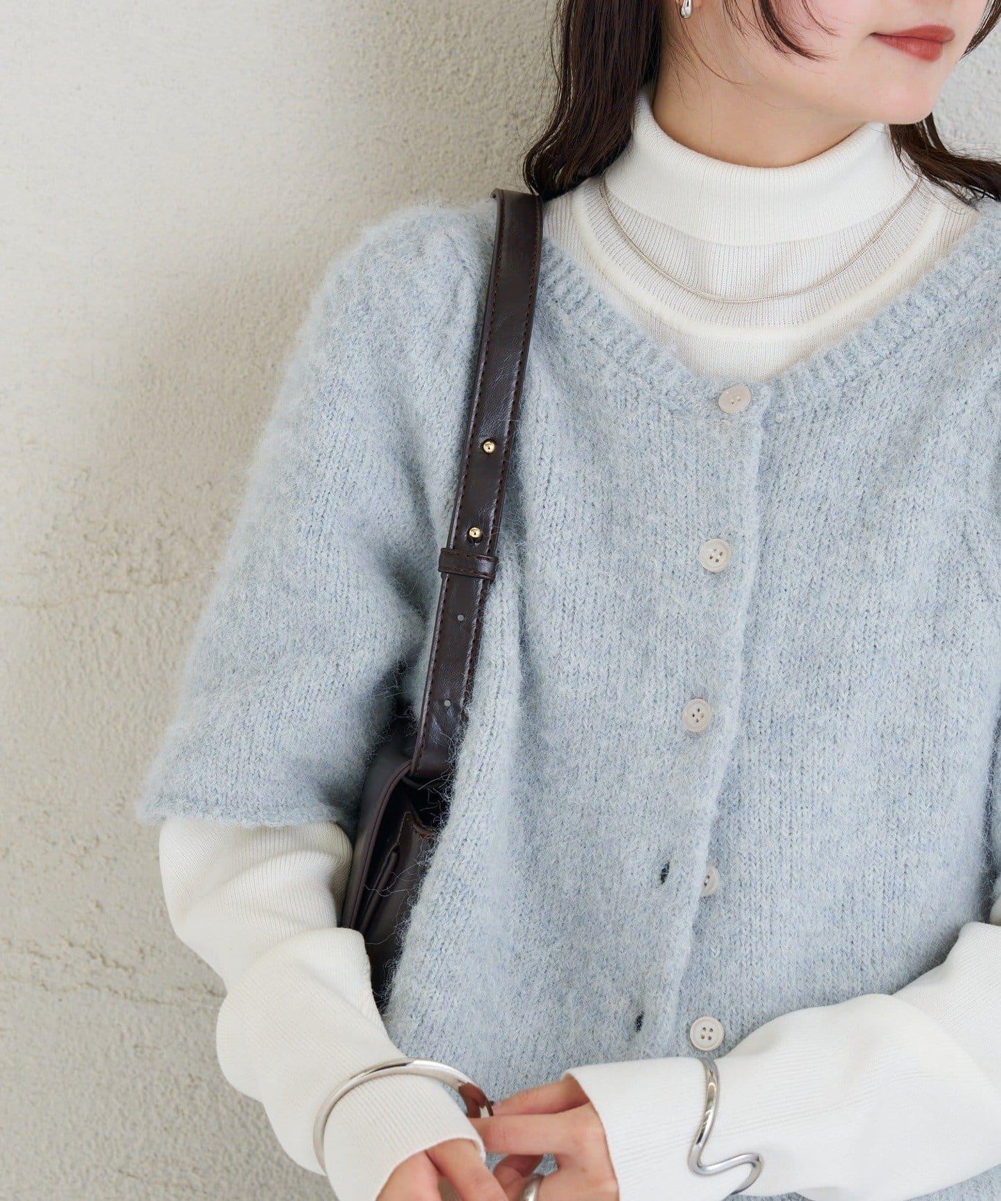 《10%OFFおすすめアイテム》蓬鬆短袖針織開衫