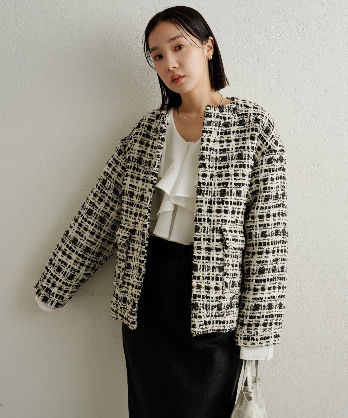 可搭配套裝穿著無領花呢夾克