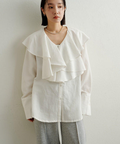 【可搭配套裝穿著◎】仿水洗荷葉邊襯衫