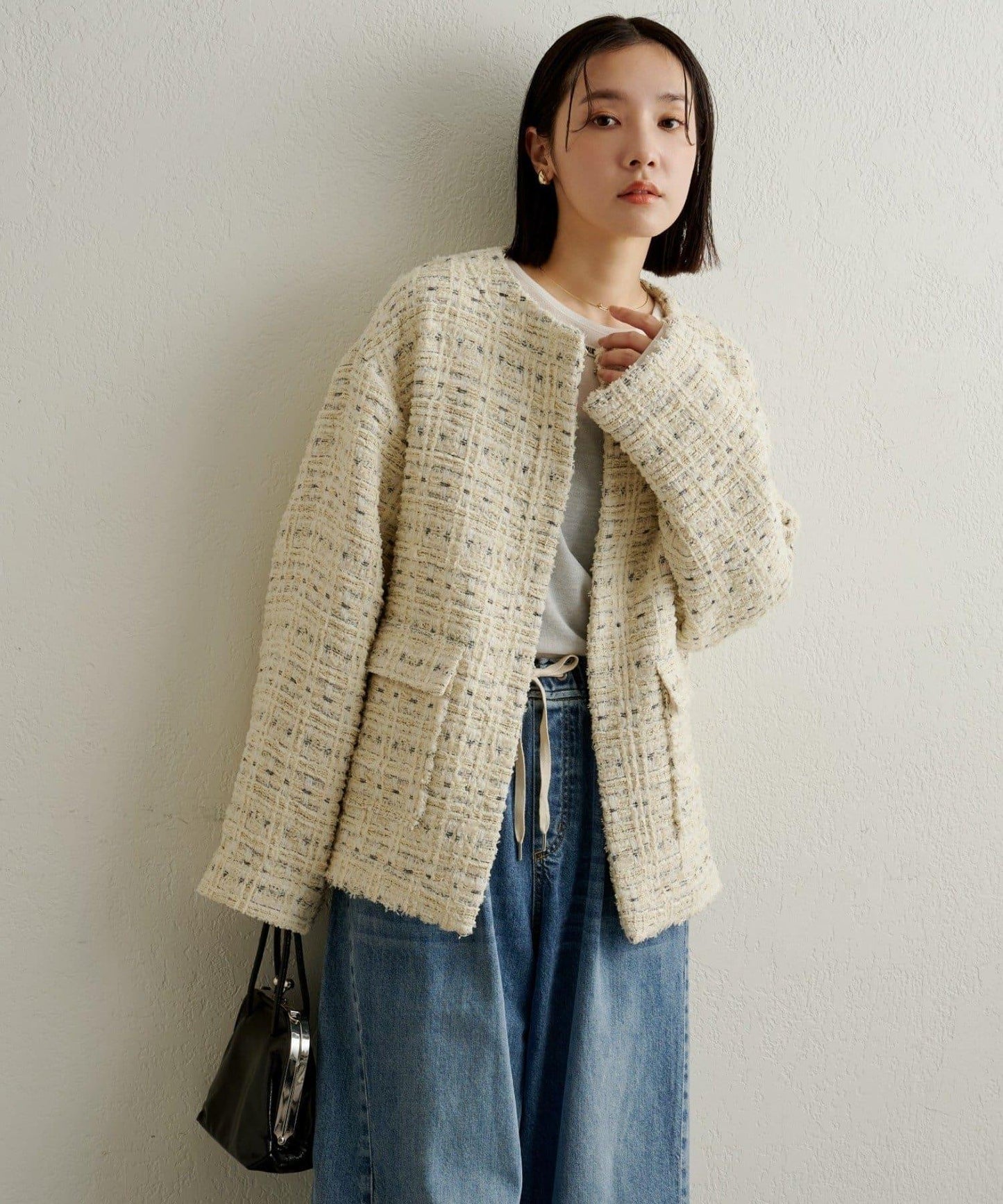 可搭配套裝穿著無領花呢夾克