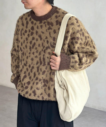 仿馬海毛全印花針織套頭衫