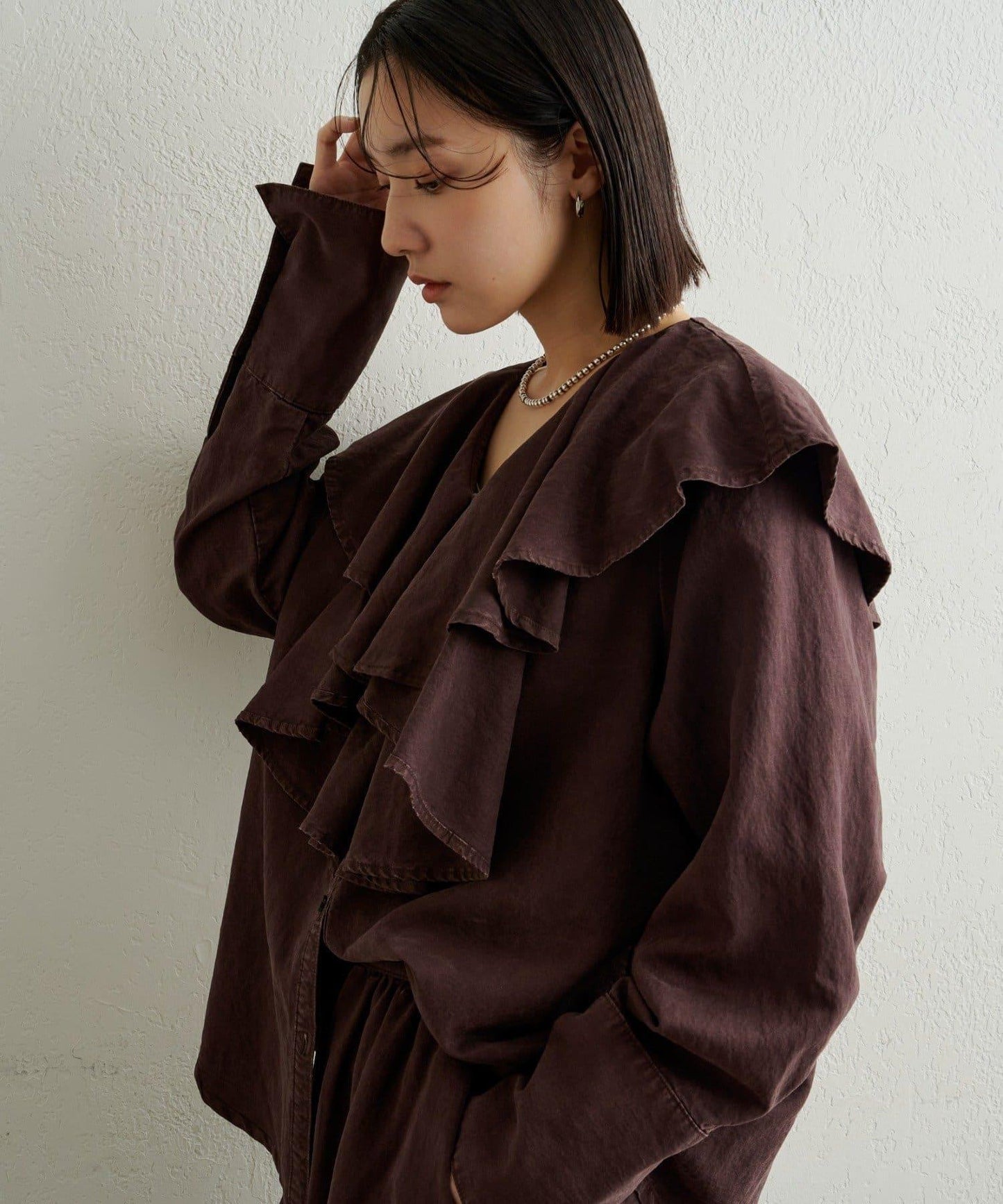 【可搭配套裝穿著◎】仿水洗荷葉邊襯衫