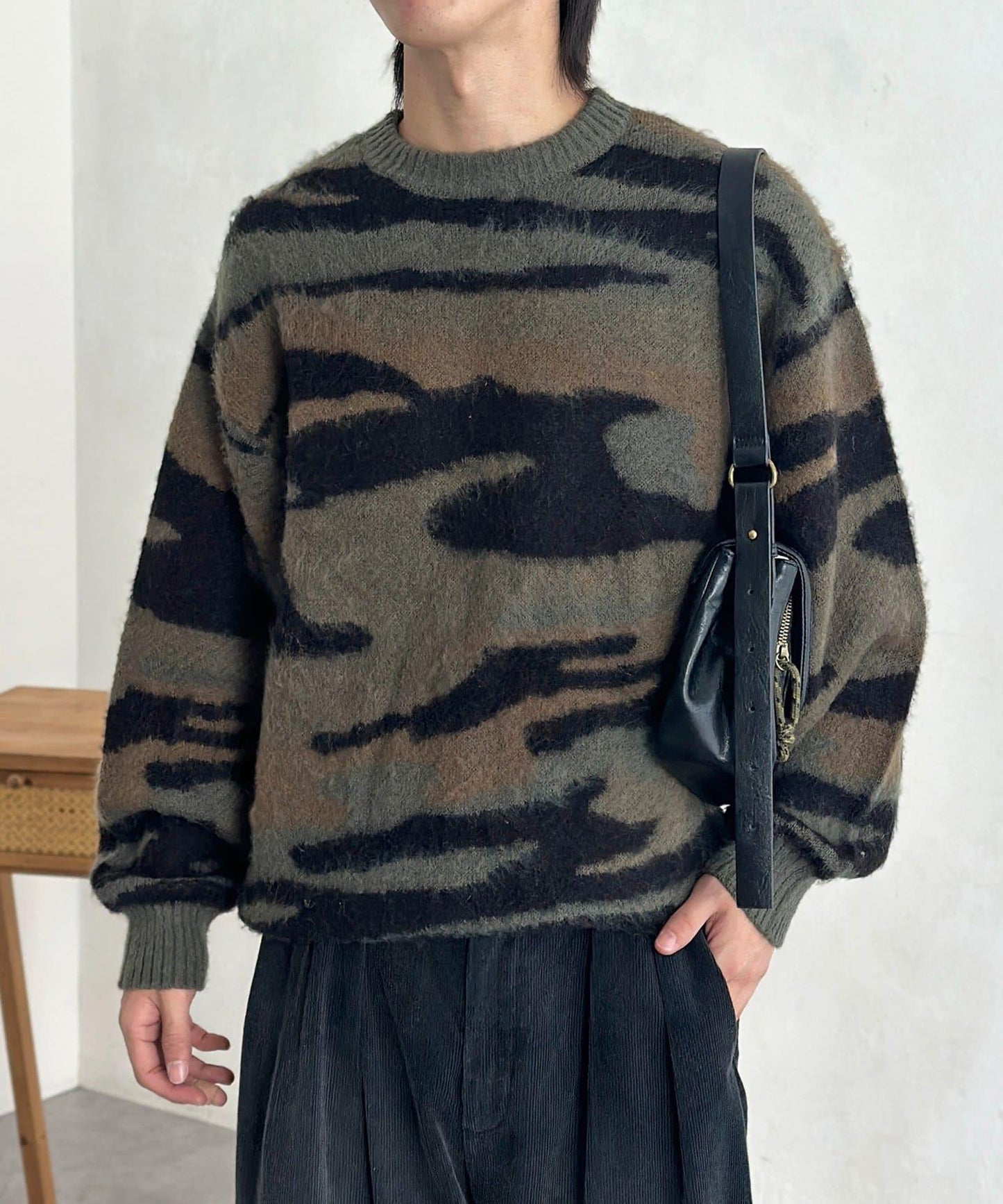 仿馬海毛全印花針織套頭衫