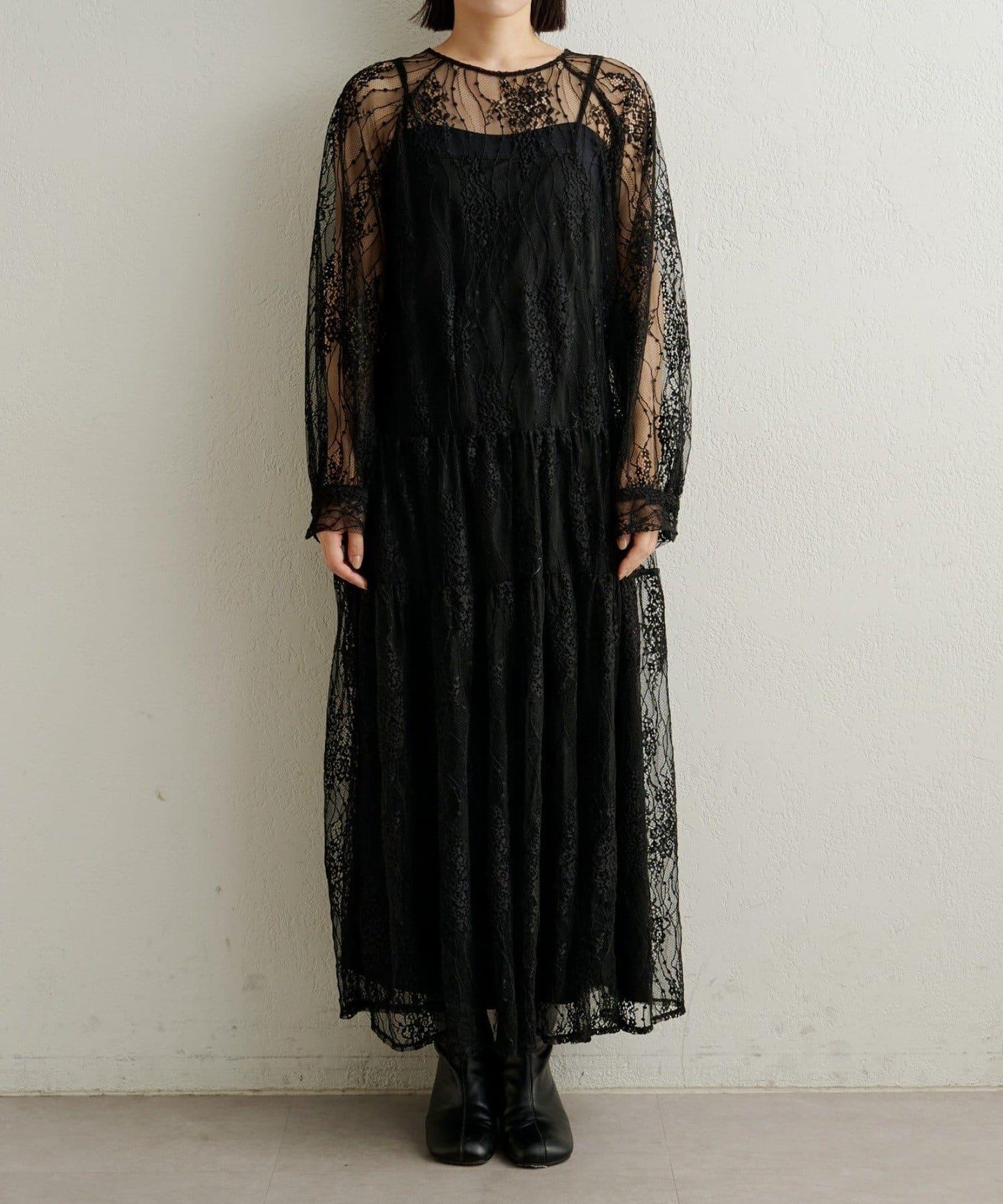 透視層疊連衣裙