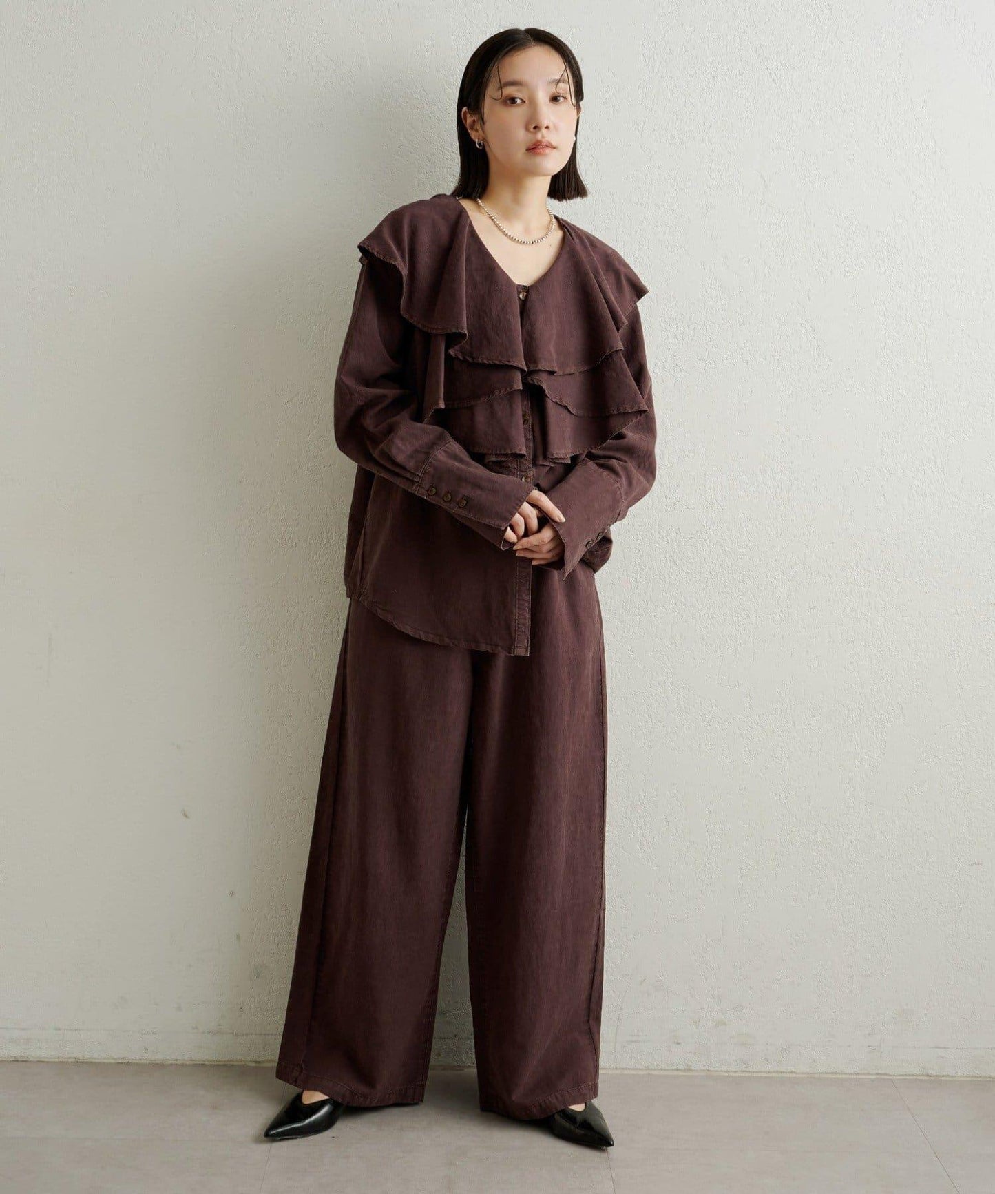 【可搭配套裝穿著◎】仿水洗荷葉邊襯衫