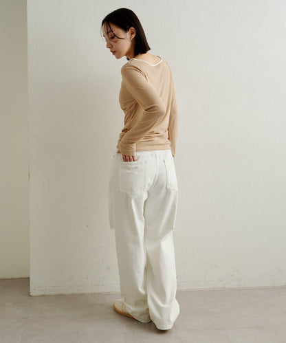 緞面拼接長袖T恤