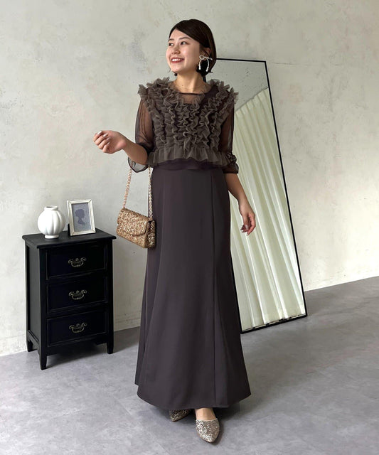 【MOMO】透視荷葉邊吊帶疊穿連衣裙