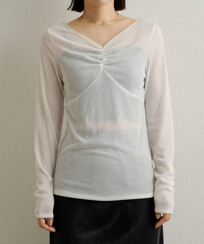 緞面拼接長袖T恤