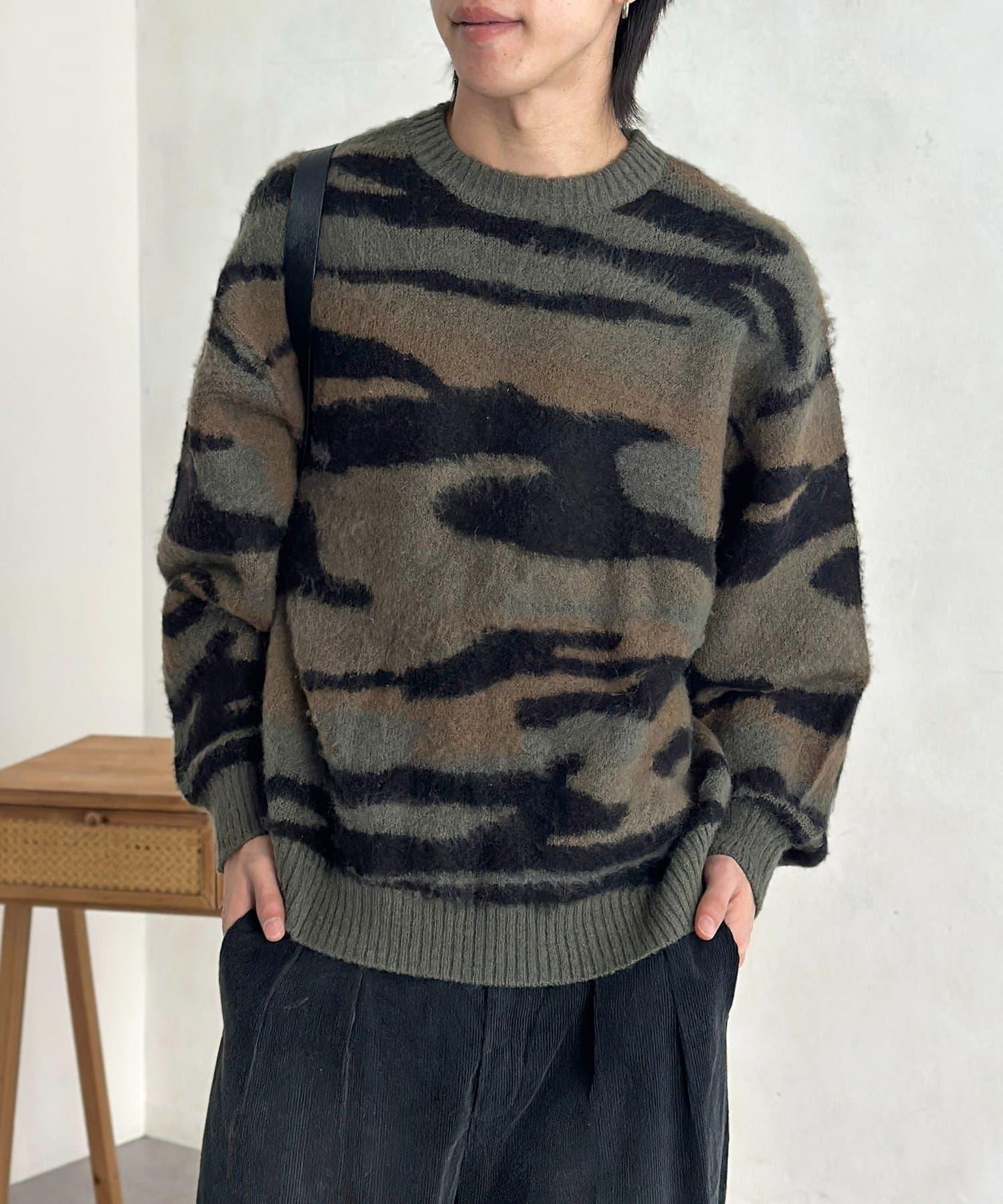 仿馬海毛全印花針織套頭衫